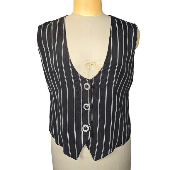 Vtg Promises Promises Womens Size 14 Vest Pinstripe Button Front Career Chic 90s - Picture 1 of 9
